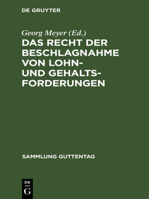 cover image of Das Recht der Beschlagnahme von Lohn- und Gehaltsforderungen